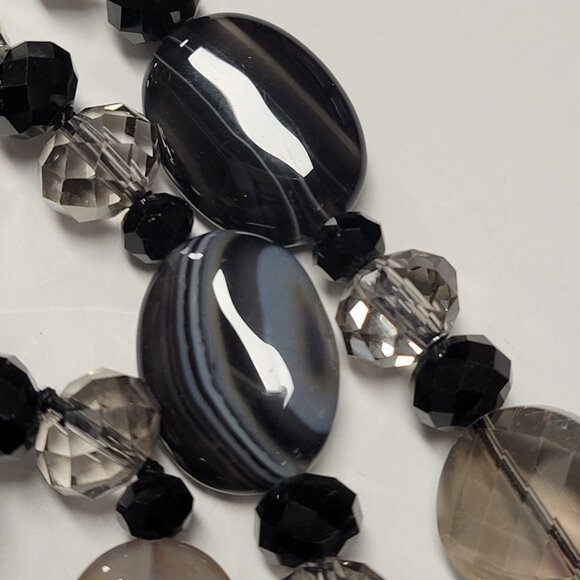 Multistrand Black Beaded Necklace Shiny Grey and Black Beaded Necklace - Picture 5 of 11